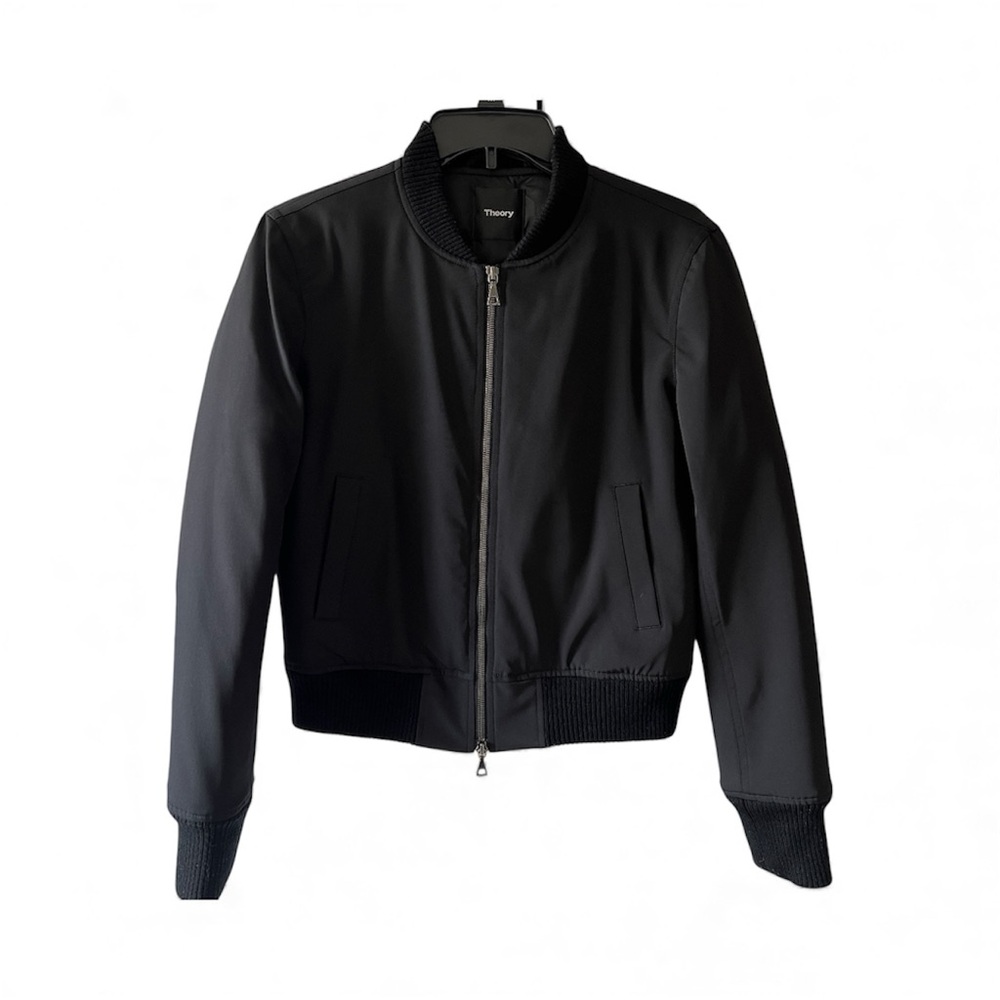 Theory Women's Classic Black Bomber Jacket Size P